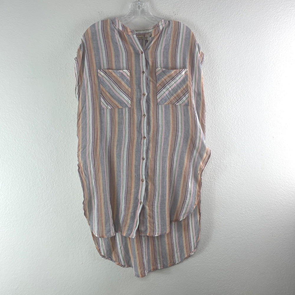 Holding Horses Striped Sleeveless Button Down Tunic M Multicolor Boho Summer